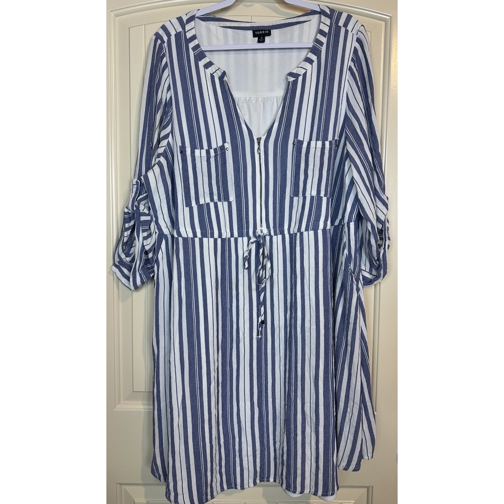torrid Blue and White Striped Shirt Dress